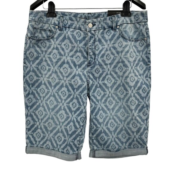 Chico's So Slimming Ikat-Print Girlfriend Jean Shorts Bermuda 12" Size 2.5 14 - Picture 2 of 7